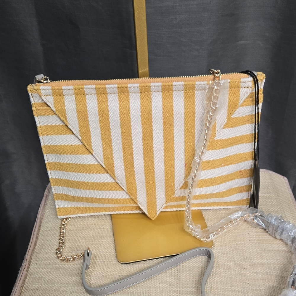 Moda Luxe Yellow and White Striped Envelope Crossbody / Clutch
